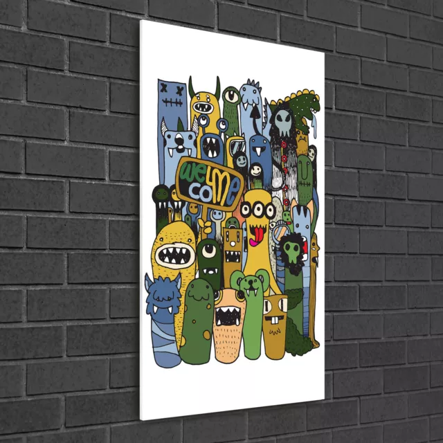 Wandbild Kunst-Druck auf Hart-Glas senkrecht 50x100 Verrückte Monster