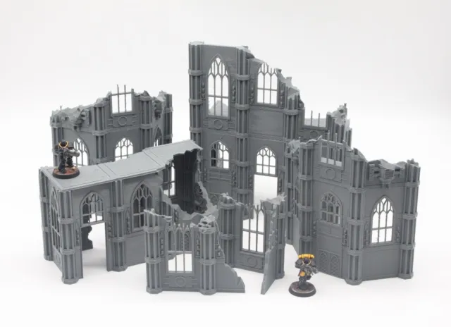 Bundle 2 of Large 3D Printed Gothic Ruined Buildings Terrain for Miniature Games