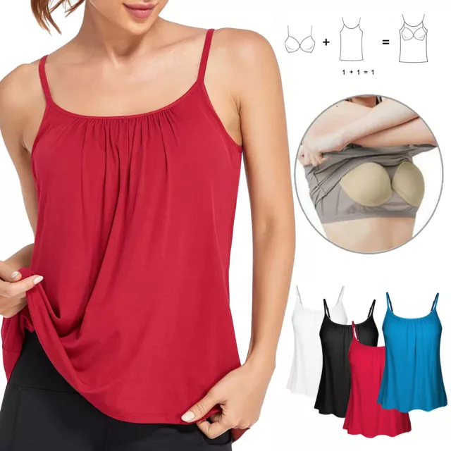Women's Camisole with Built in Shelf Bra Adjustable Strap Vest Padded Tank  Tops