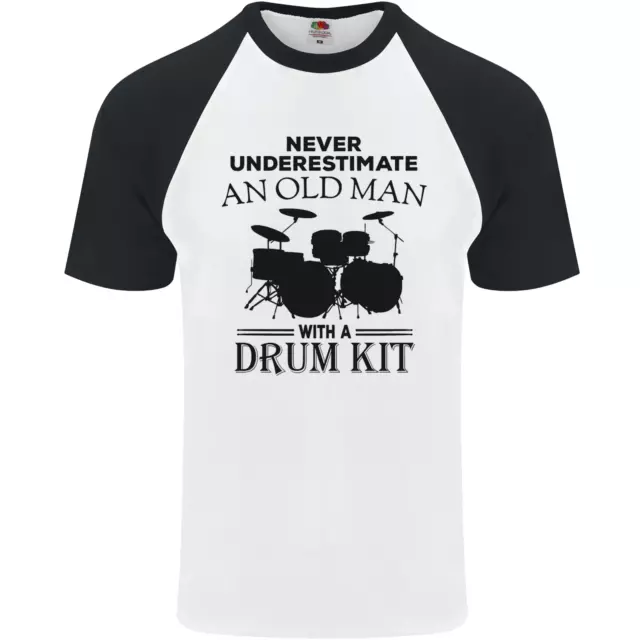 Old Man Drumming Drum Kit Drummer Funny Mens S/S Baseball T-Shirt