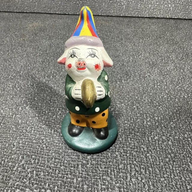 Vintage Pig Playing Cymbals Mini Ceramic Figurine Circus Clown China