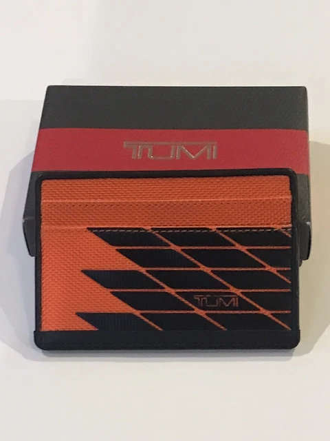 TUMI ALPHA Men's SLIM Card Case Wallet ORANGE Black Leather  NWOT