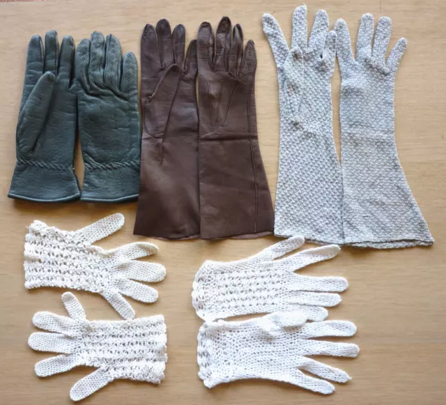 Vintage Ladies' Gloves, 1950s/60s, Five pairs, small.