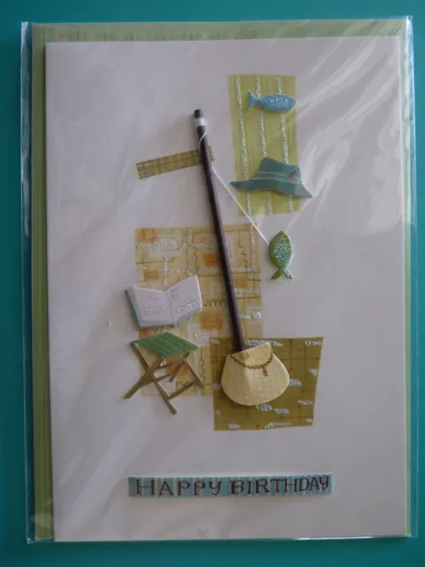 Happy Bithday Greeting Card For Anyone 3D Embellished Fisherman Theme Burgoyne