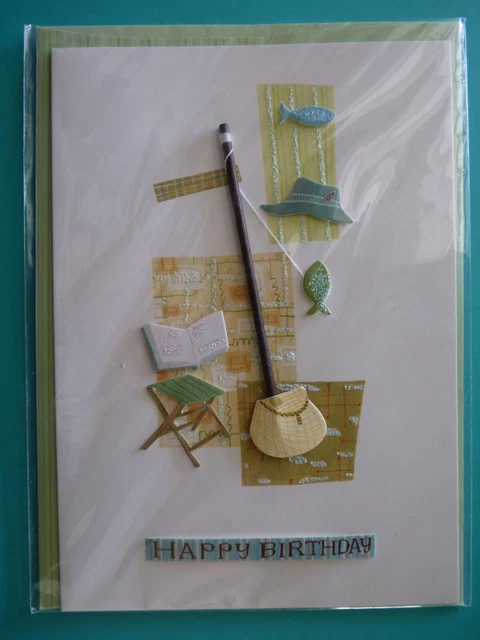 Happy Bithday Greeting Card For Anyone 3D Embellished Fisherman Theme Burgoyne