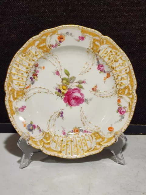 Fine Old KPM Berlin Neuzierat Hand Painted Floral Heavy Gold 8 1/4" Plate
