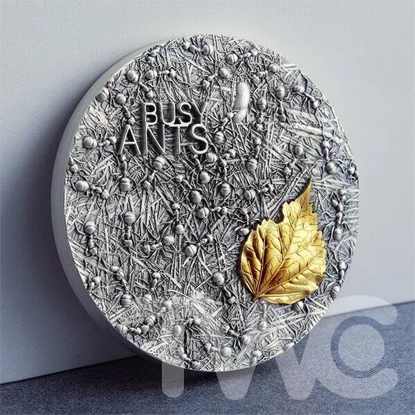 Busy Ants 2 oz Antique finish Silver Coin 10 Cedis Republic of Ghana 2022