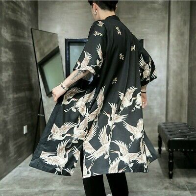 PengGengA Tradizionale Stile Giapponese Kimono A Strisce da Uomo Sciolto Vintage Accappatoio 
