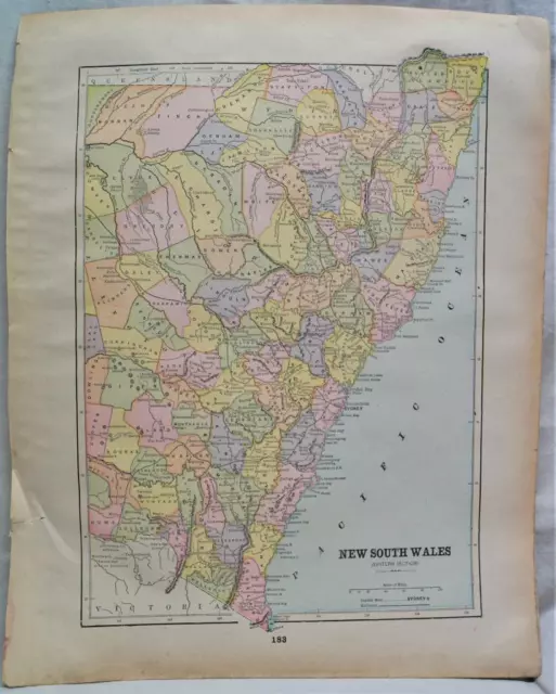 Crams Atlas Map Page Plate Of Australia New South Wales Queensland Victoria 1894