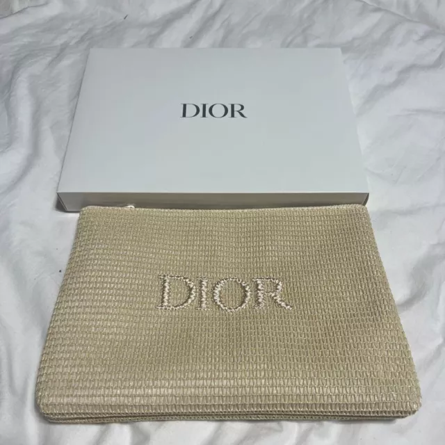Christian Dior Beauty Pouch Makeup Bag Case Beige Logo 28 x 20cm Novelty Japan
