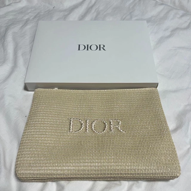 Christian Dior Beauty Pouch Makeup Bag Case Beige Logo 28 x 20cm Novelty Japan
