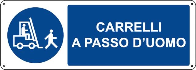 Segnale No Stradale DI PERICOLO CARRELLI ELEVATORI IN MOVIMENTO In Ferro Fondo Bianco Simbolo Nero Cl1