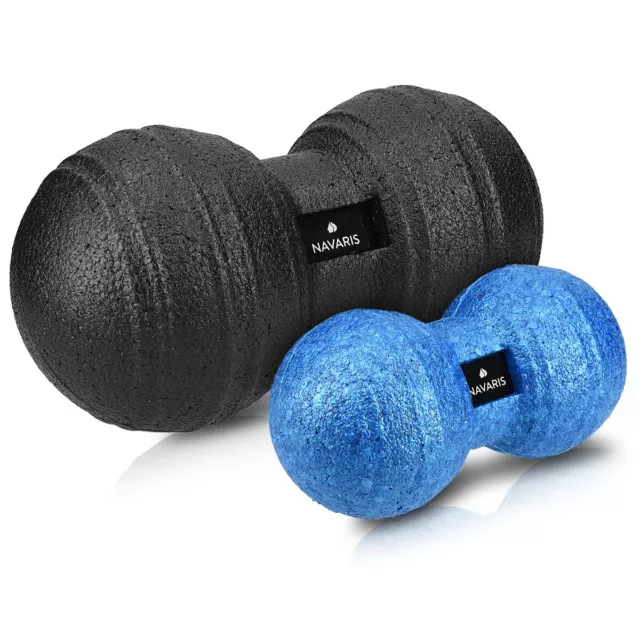 2x Bolas de masaje en forma de cacahuete rodillo para masajes en azul y negro