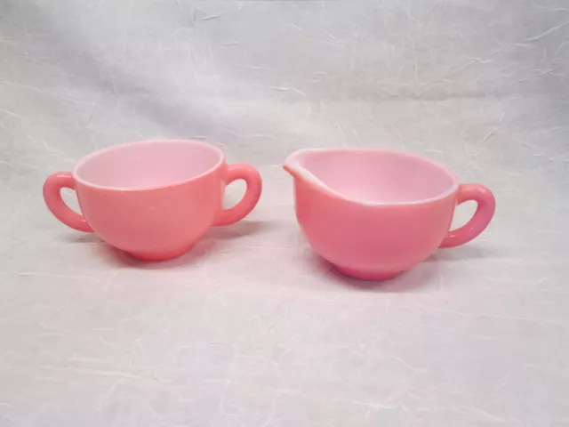 Hazel Atlas Glass PINK CRINOLINE Ripple Pattern Creamer Pitcher & Sugar Bowl Set