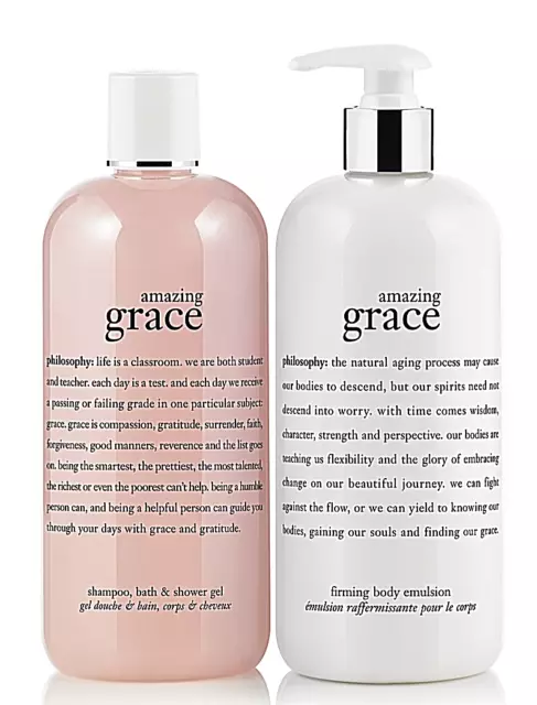 PHILOSOPHY Amazing Grace SHOWER GEL & FIRMING BODY EMULSION 2PC SET 16 oz NO BOX