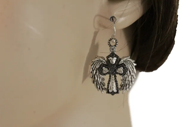 Women Silver Metal Western Jewelry Earrings Set Angel Eagle Wings Cross Texas 9