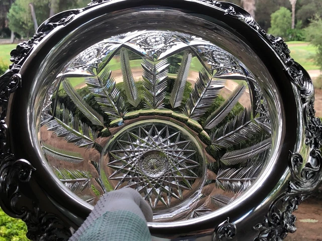 AMERICAN BRILLIANT cut glass bowl. Rare "Queens" pattern Sinclaire. Sterling. 5