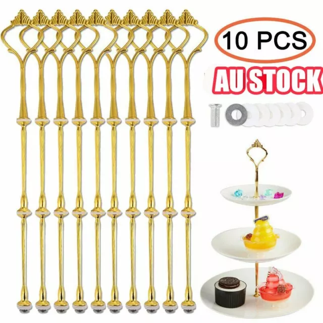 10x 3 Tier Cake Cupcake Plate Gold Stand Rack Fittings Handle Rod Wedding Party~