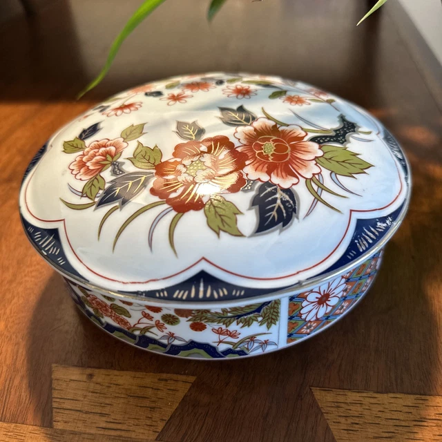 MADE IN JAPAN Porcelain Blue White Green Potpourri Container Dish