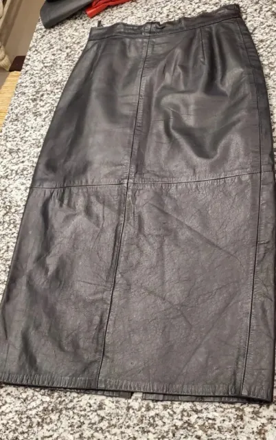 Sexy  Black Solid Zip 100% Leather Straight & Pencil Skirt Women's Size 10
