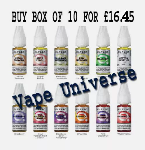 10x Elf LIQ Nic Salt 10ml E-Liquid Bar Nic Salt - 10mg 20mg - 10x £16.95