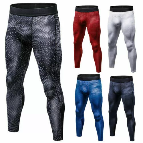 Mens Leggings Compression Long Pants Slim Base Layer Fitness Sports Gym Trousers