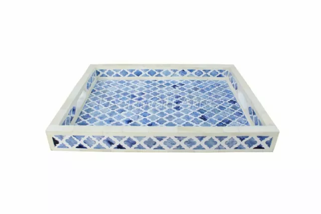 Indian Luxury Bone inlay Blue Mughal Design Serving Tray