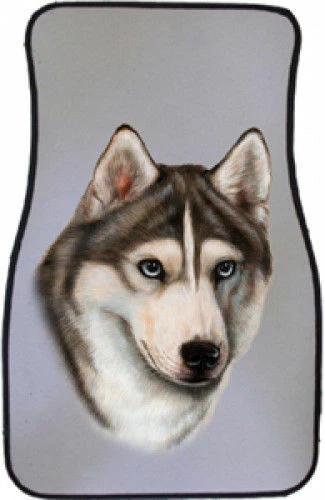 Grey and White Siberian Husky Car Floor Mats Pair (TB) 36018