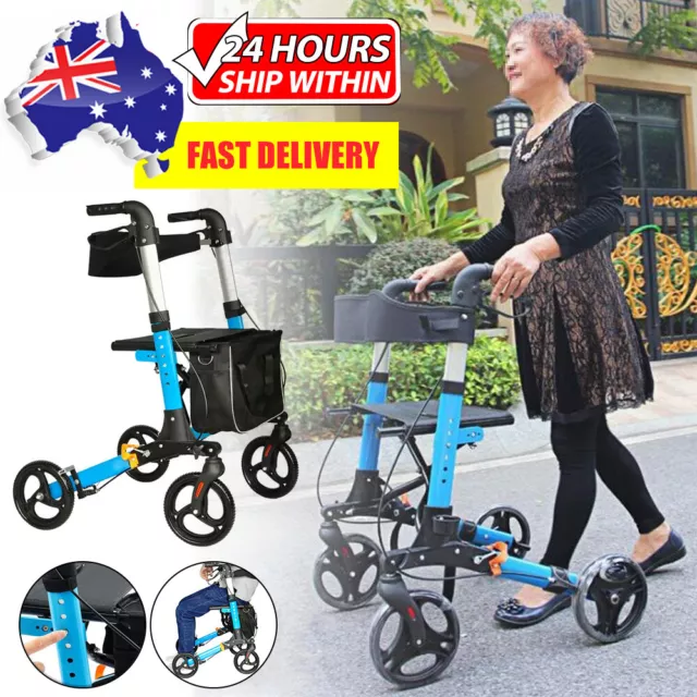 Folding Rollator Walker Aluminium Walking Frame Mobility Aid Lightweight 4Wheels