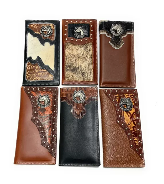 Men's Western Cowboy Wallet Genuine Leather Long Bi Fold Tall Rodeo Wallet
