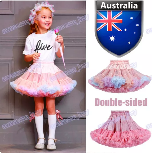 Kids Girls Double Side 3 Layers Pettiskirt Tutu Dance Skirt Dress Outfit Party