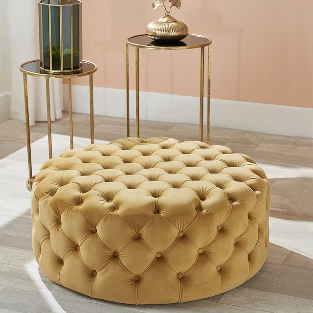 Gold Samt Fußhocker Wohnzimmer Rund Fußhocker Pouff geknöpft Sitzsack Pouf