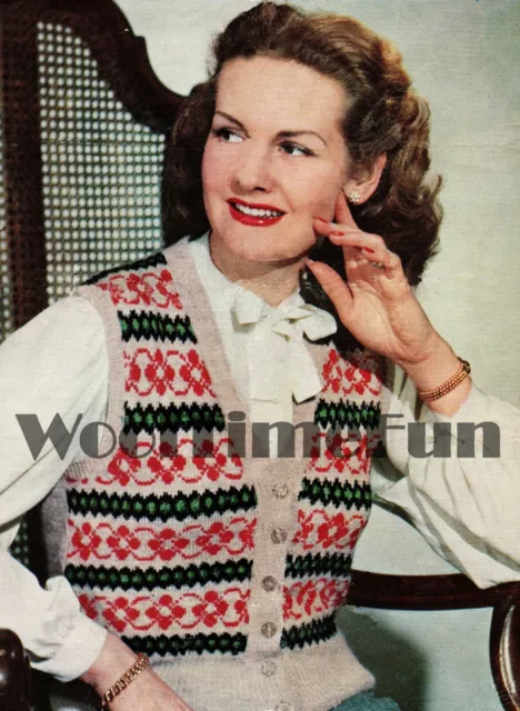 Knitting Pattern Vintage Ladies 1940s/WW2 Fair Isle Waistcoat.