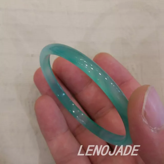 54-55MM Thin Cut Elegant Natural Icy Green Translucent Jade Bracelet Bangle