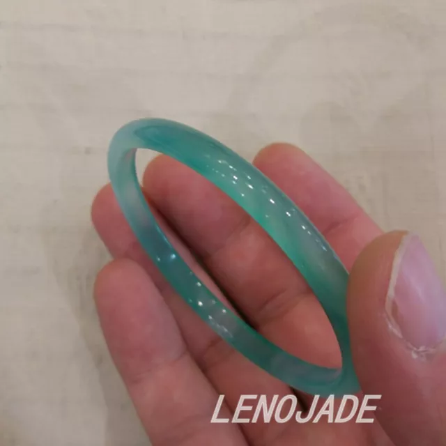 Small Size Natural Icy Translucent Green Jade Bangle Bracelet 54MM 2