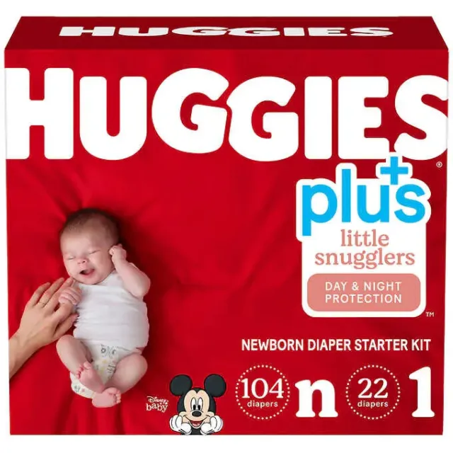 Huggies Little Snugglers Plus Newborn Baby Diapers Starter Kit 104NB+22 Size 1