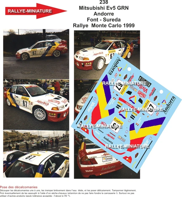 Décalcomanies 1/18 Pour Mitsubishi Lancer Rallye Monte Carlo 1998 - Réf. 0203