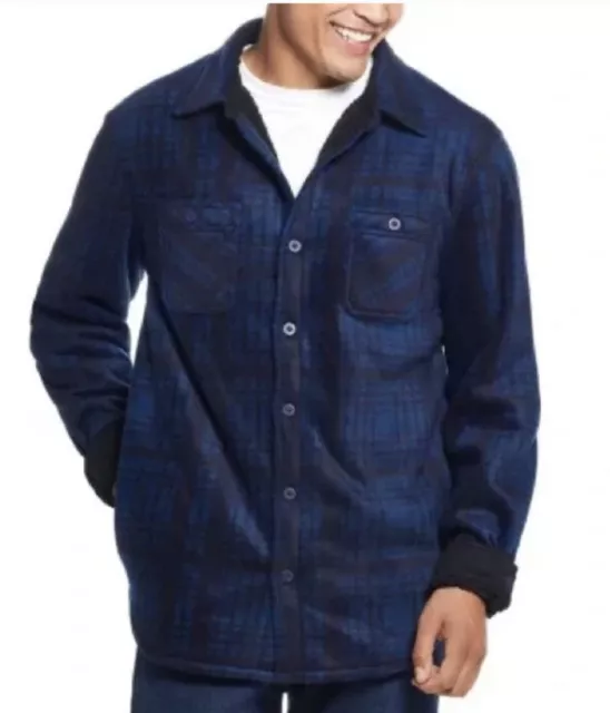 Weatherproof  flannel Shirt Jacket, Fleece Lined Mens Medium Indigo Plaid NEW