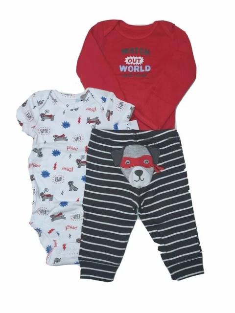 Carter 3 Piece Set for Boys Super Dog Super Hero Newborn 3 6 or 9 Months