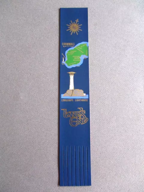 Leather BOOKMARK CORNWALL Land's End Longship's Lighthouse Map Blue Unused