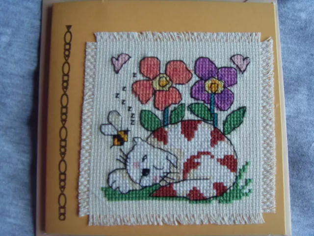 Hand Stitched Cross Stitch Card (Cat) 1.8