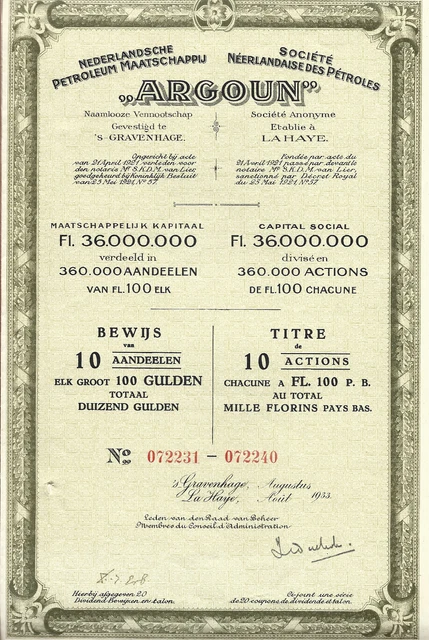 Société Néerlandaise des Pétroles " ARGOUN " 1933