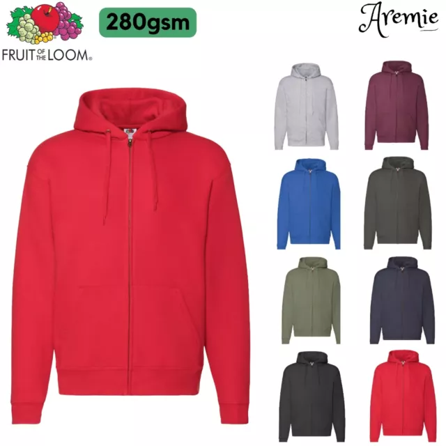 Fruit of the Loom Mens Premium Zip Up Hoodie Sweatshirts Plain Hooded Jumper