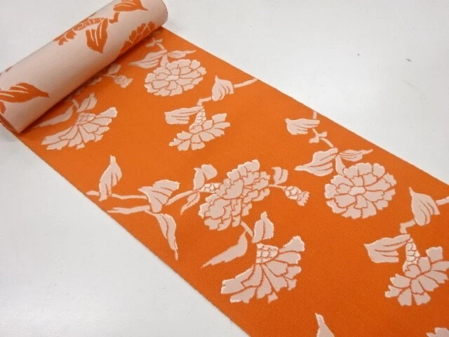 6404445: Japanese Kimono / Antique Bolt For Obi / Woven Floral Plants