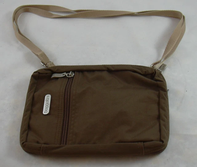 Baggallini Mocha Brown Blue Inside Small Nylon Cross Body Travel Bag Zip Purse