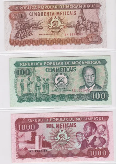 Mosambik Set 3 Noten 50, 100, 1000 Meticais