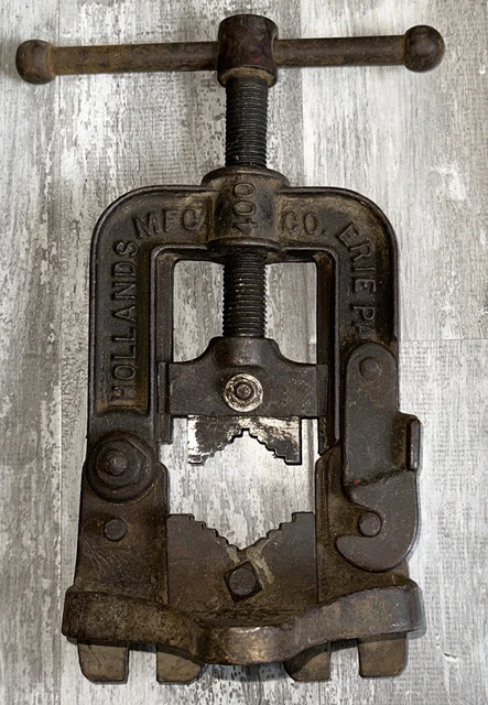 Vintage Pipe Clamp CUTTER Vise Tool Works Cast Iron BENCH HOLLANDS MFG #400