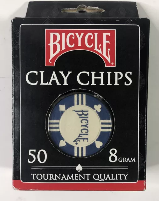Bicycle Tournament Quality Clay Poker Chip Set 50 Count 8 Grams NEW (Open Box)