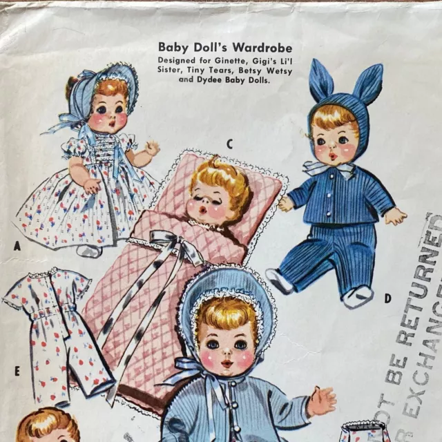 McCall's 2183 Doll Clothes Pattern, Baby Doll's Wardrobe Vintage 1950s, layette