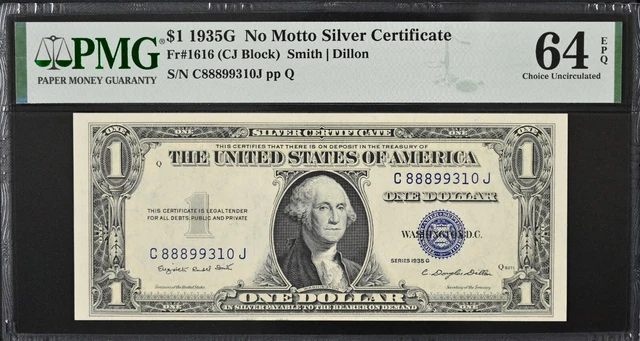 1935-G $1 Silver Certificate Fr# 1616 "Cj" Block Sn#C88899310J Pmg 64 Epq
